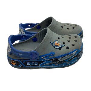 Star Wars X-Wing Kids Crocs Clogs Strap Gray & Blue Child Size 10